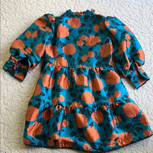 Floral Long Sleeve Dress - Teal and Orange - Picture 7 of 7